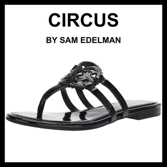 CIRCUS BY SAM EDELMAN Canyon black patent leather flat sandals - Picture 1 of 9